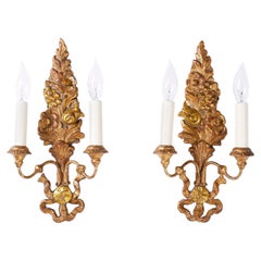 Pair of Italian Carved Wood Gilt Wall Sconces
