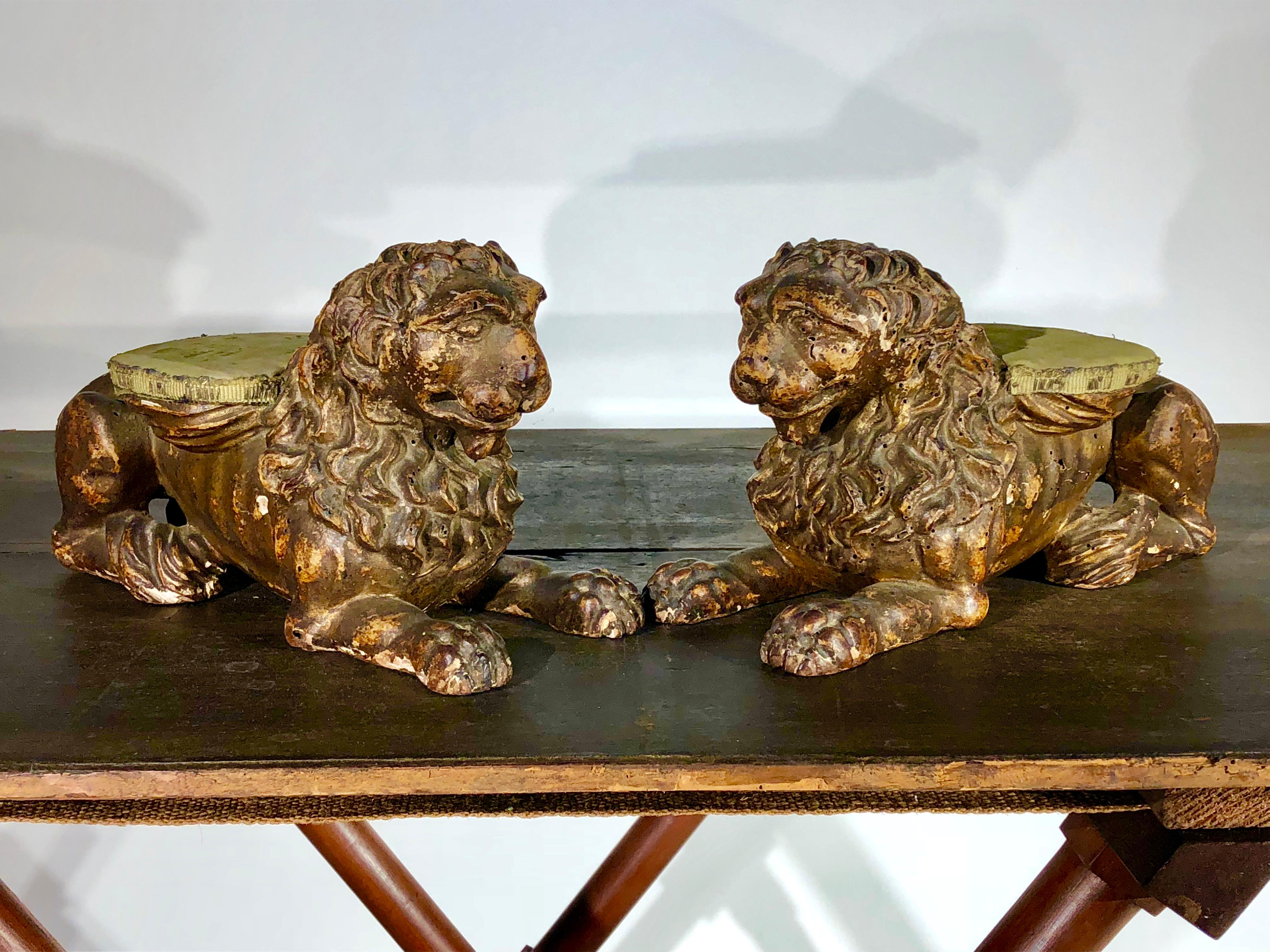 Pair of Italian Carved Wood Lions, 17th Century 8