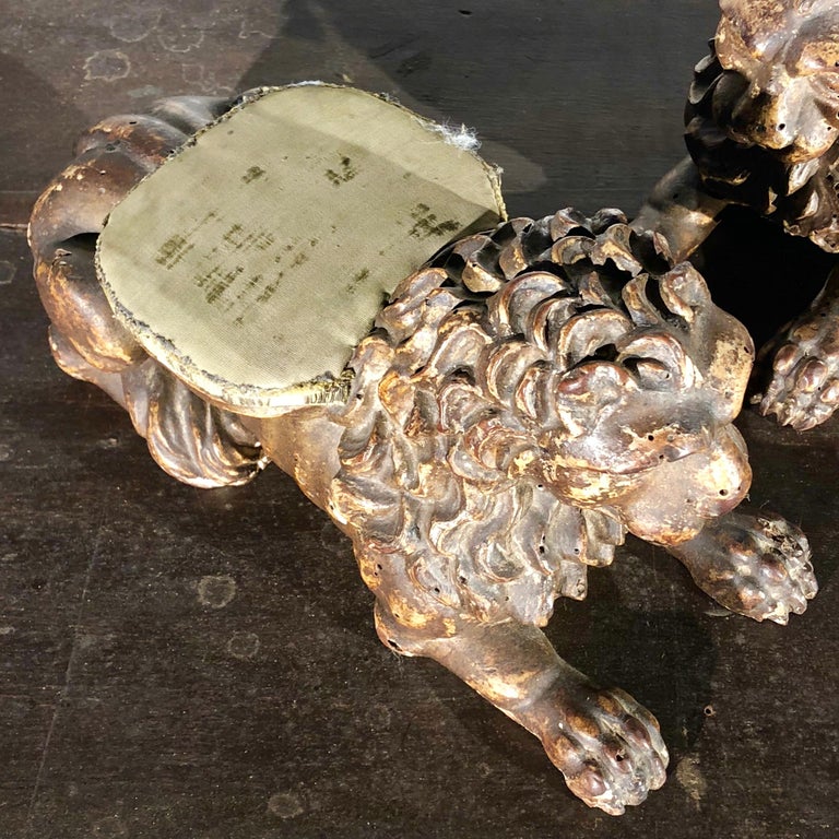 Pair of Italian Carved Wood Lions, 17th Century For Sale at 1stDibs