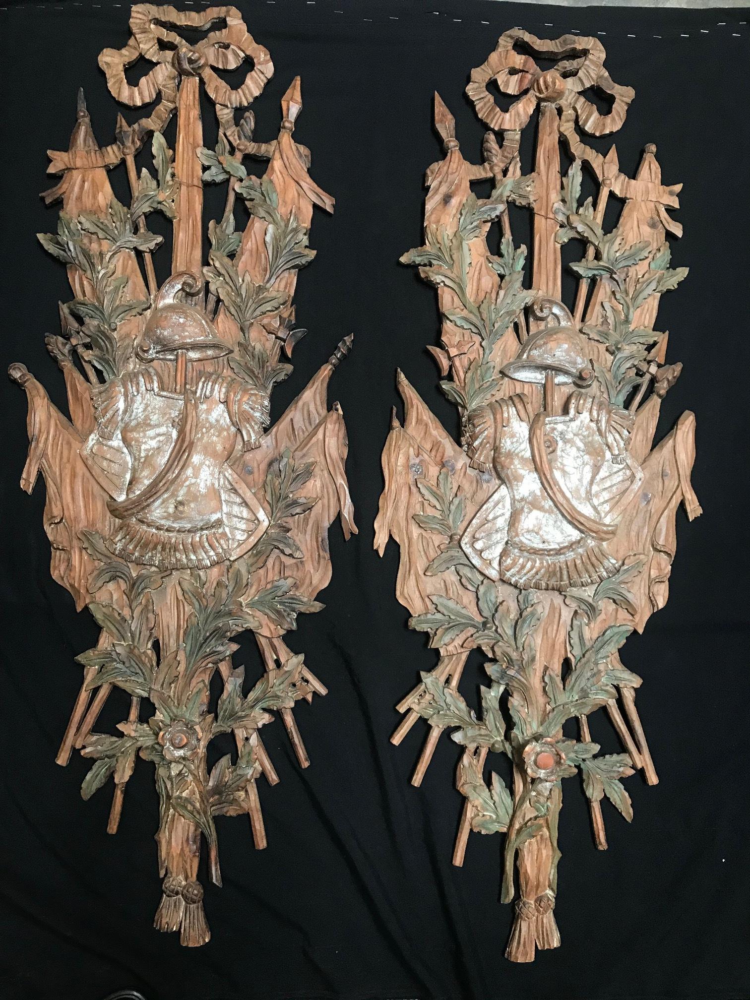Hand-Carved Pair of Italian Carved Wood Panels
