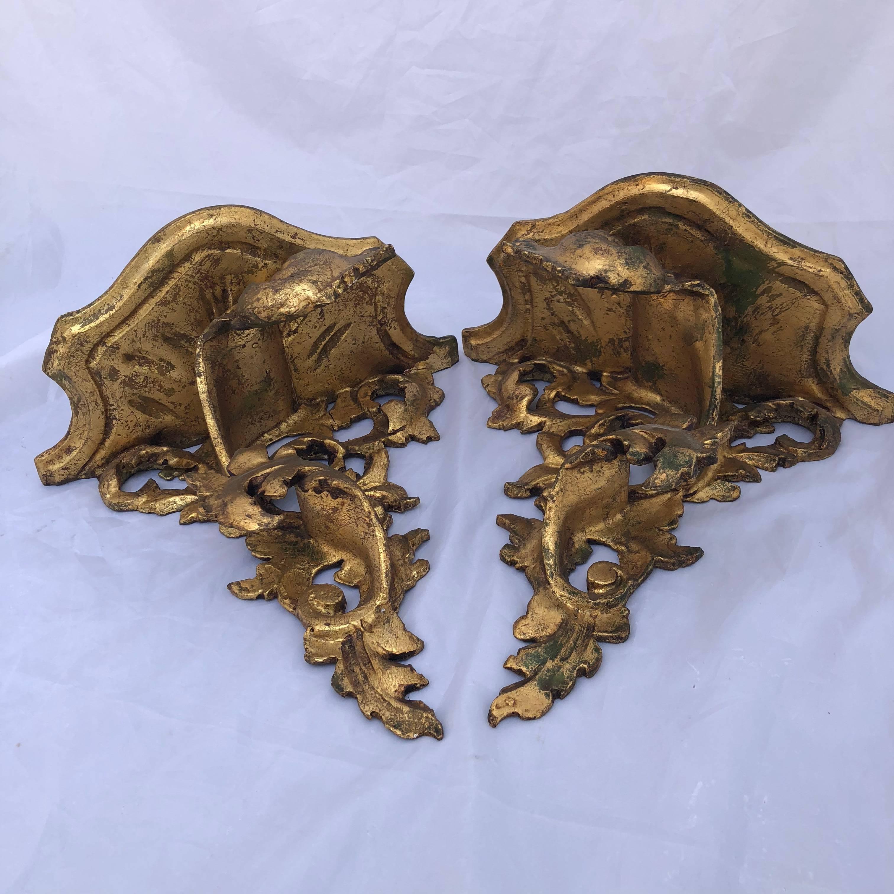 Pair of Italian Carved Wood Rococo Style Shelves or Brackets 3