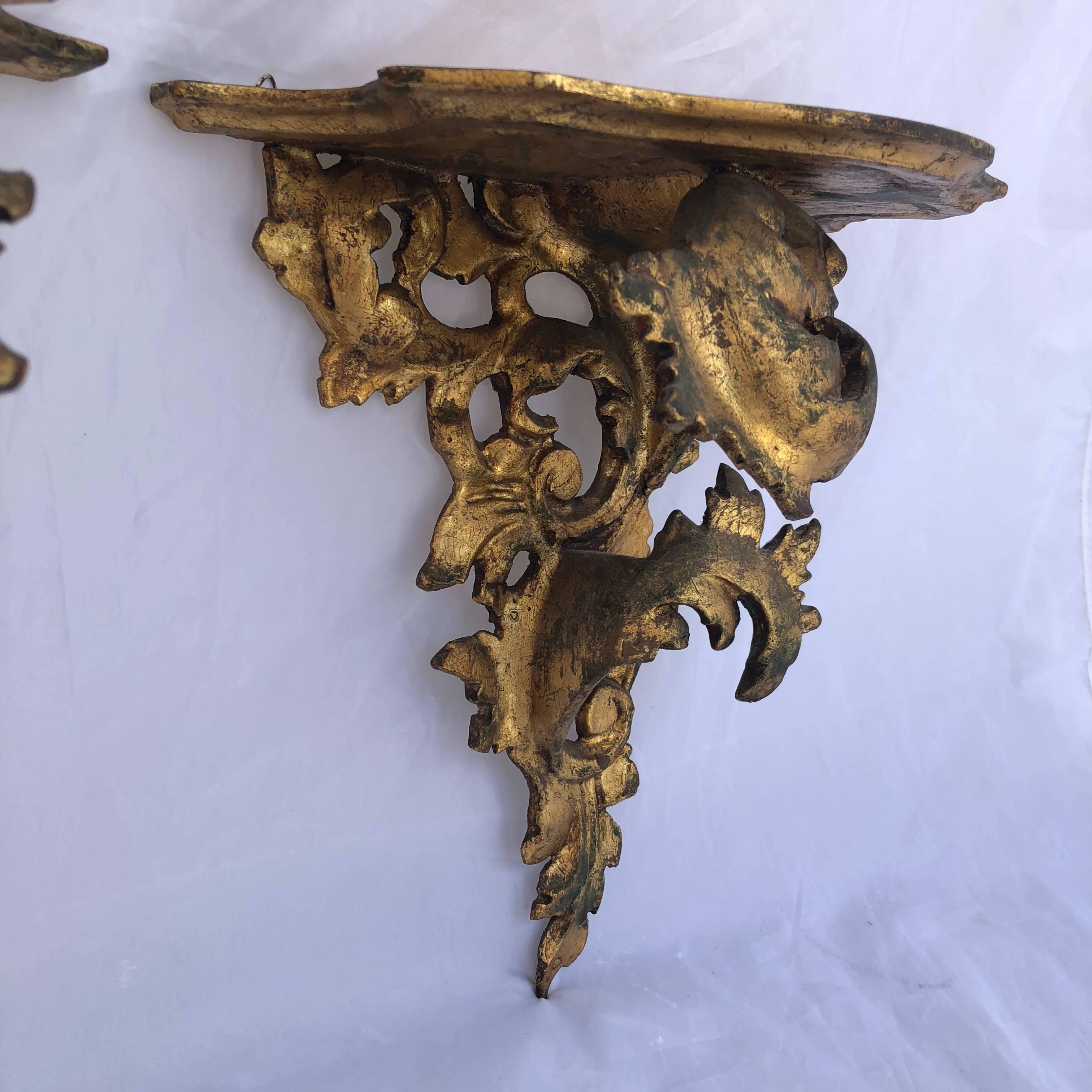 Pair of Italian Carved Wood Rococo Style Shelves or Brackets 4