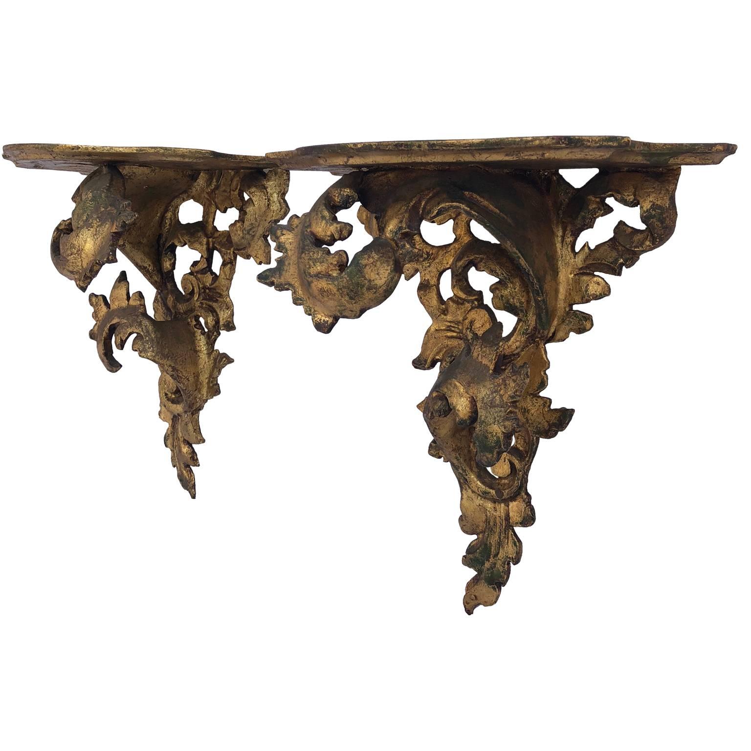 Hand-Crafted Pair of Italian Carved Wood Rococo Style Shelves or Brackets