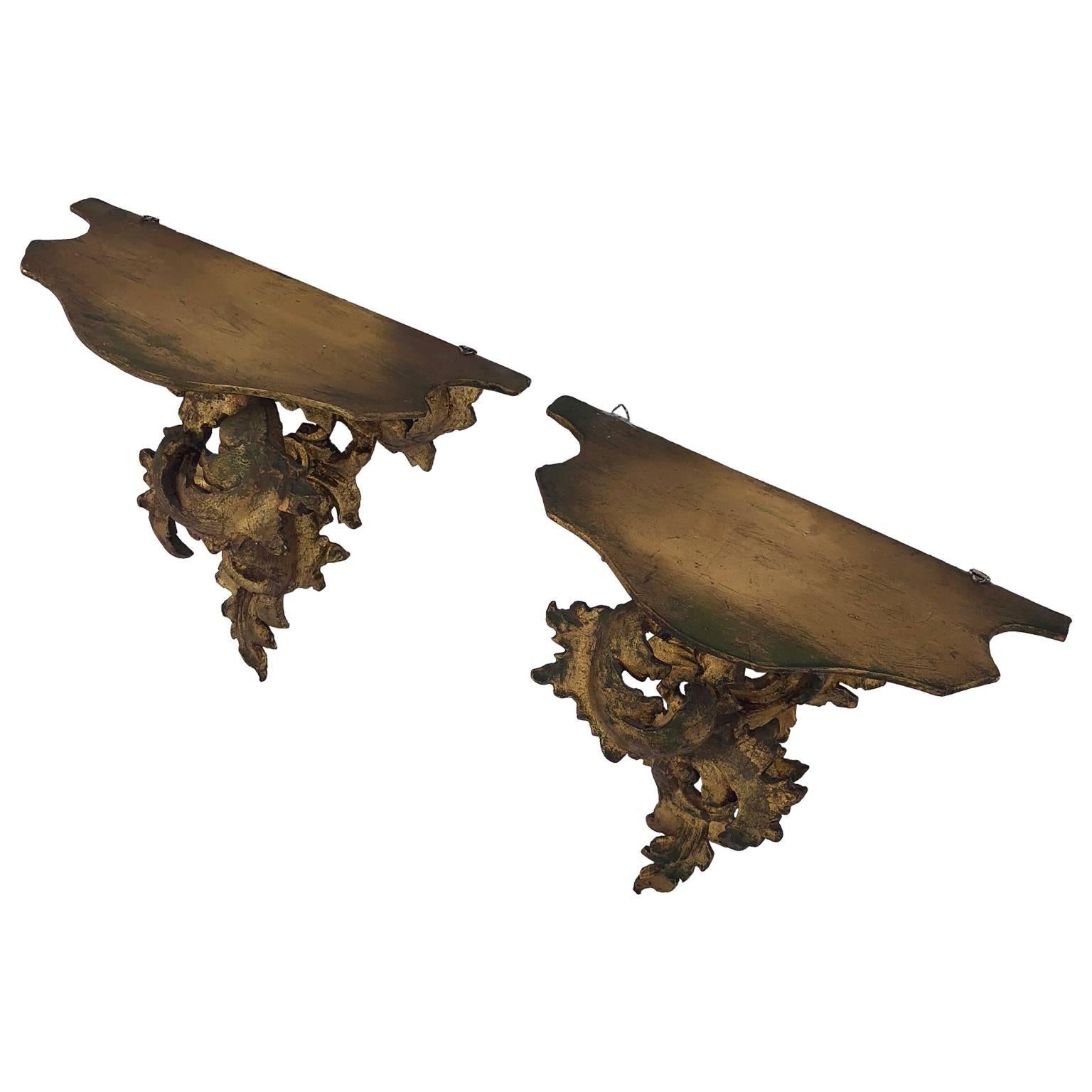 Pair of Italian Carved Wood Rococo Style Shelves or Brackets In Good Condition In Haddonfield, NJ