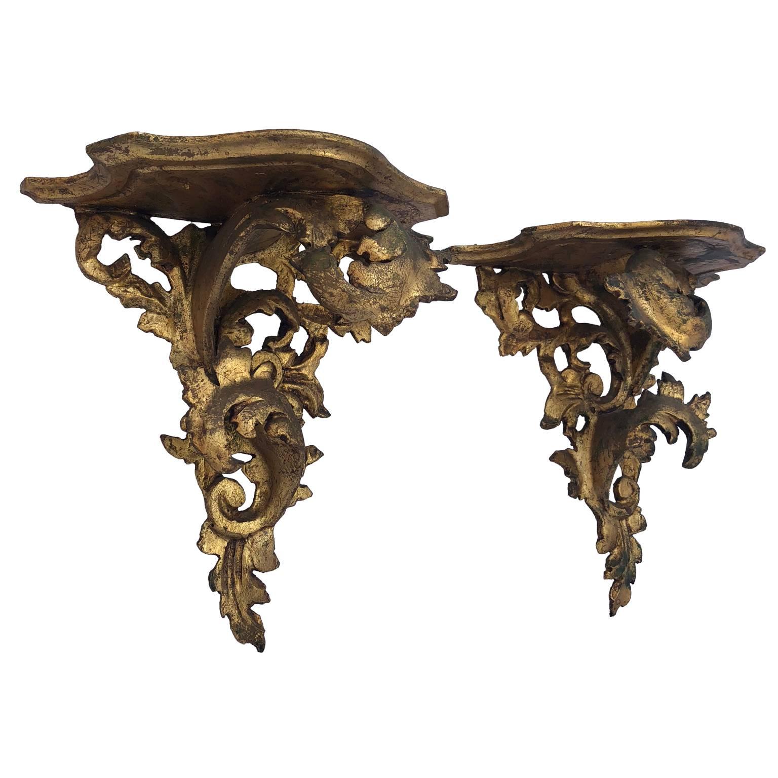 20th Century Pair of Italian Carved Wood Rococo Style Shelves or Brackets