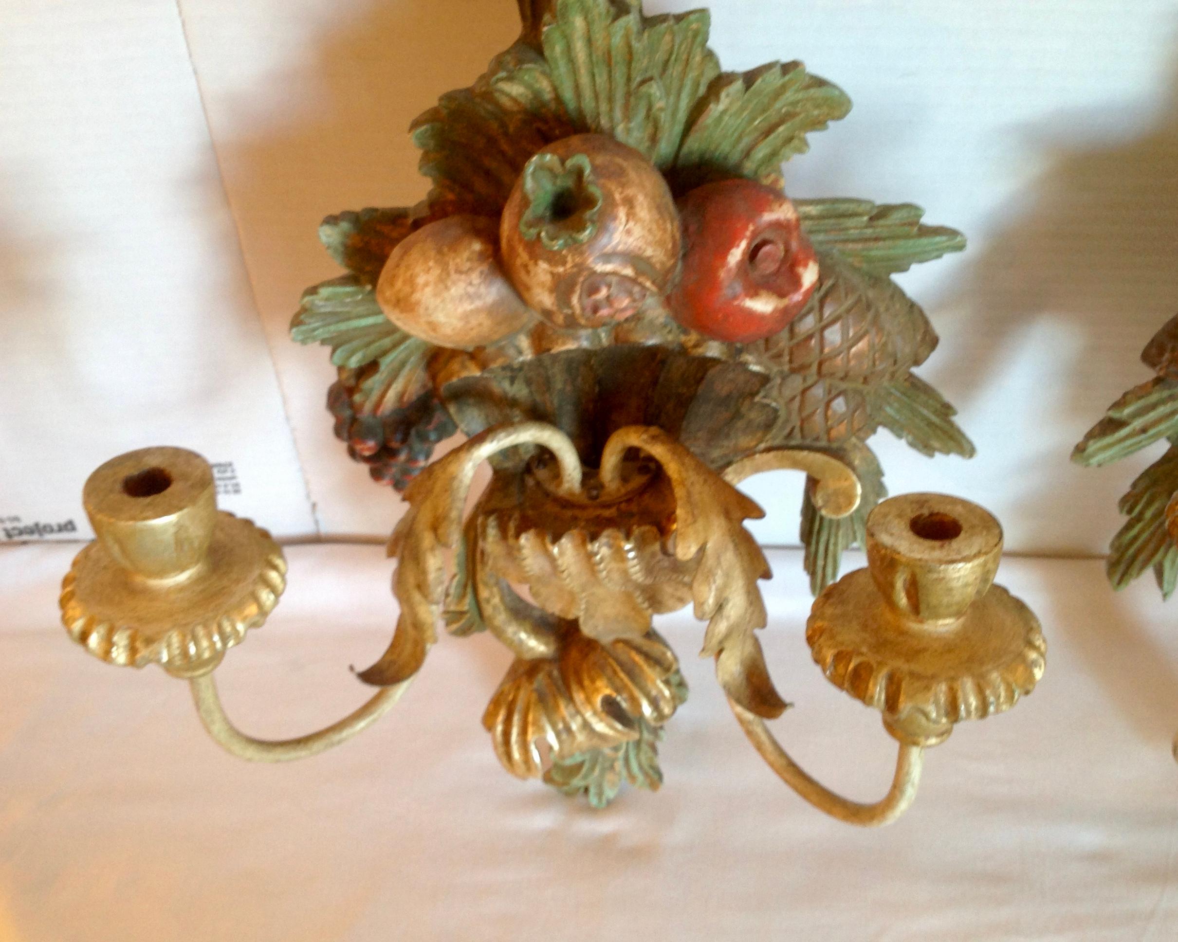 Pair of Italian Carved Wood Sconces 6