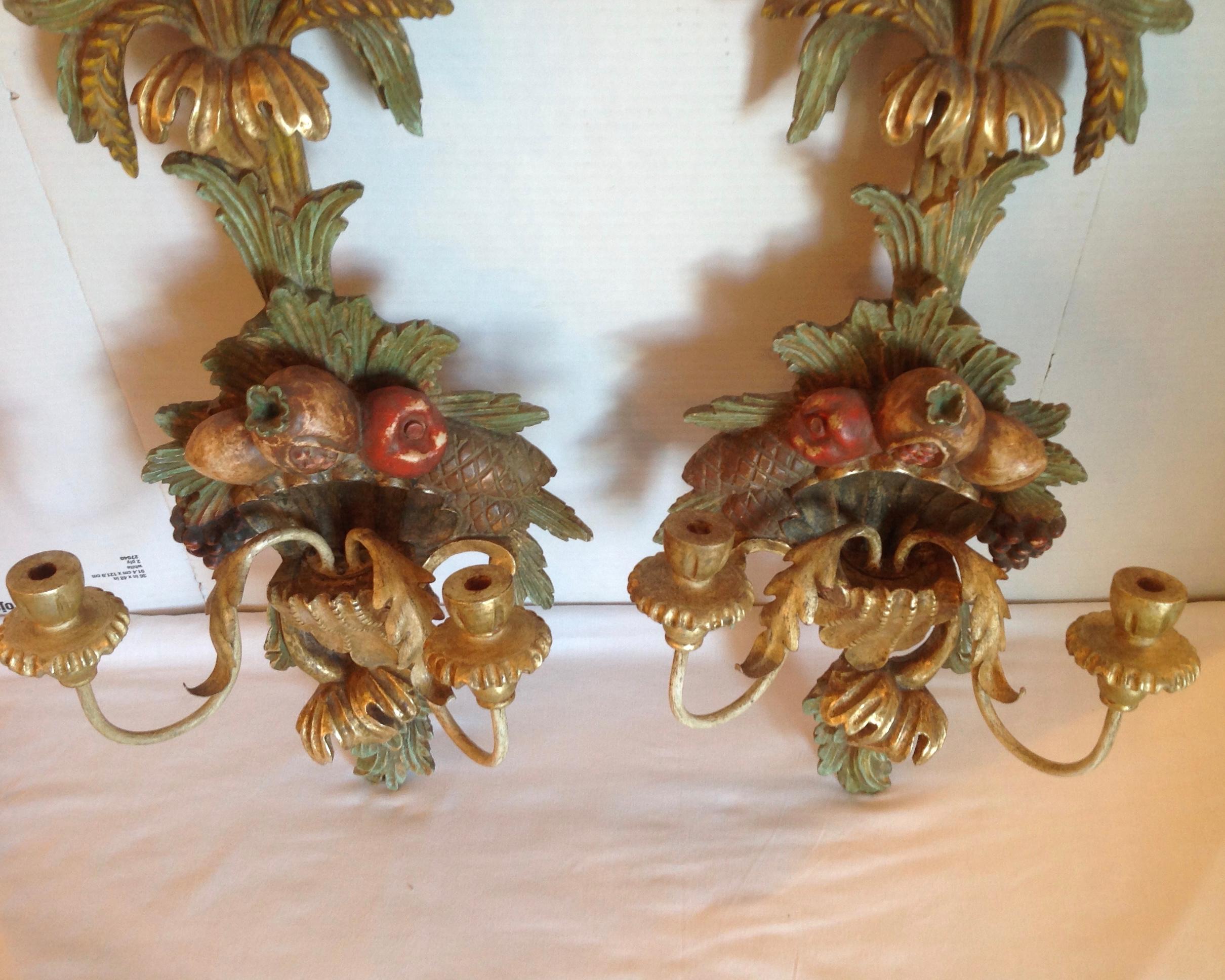 Pair of Italian Carved Wood Sconces 7