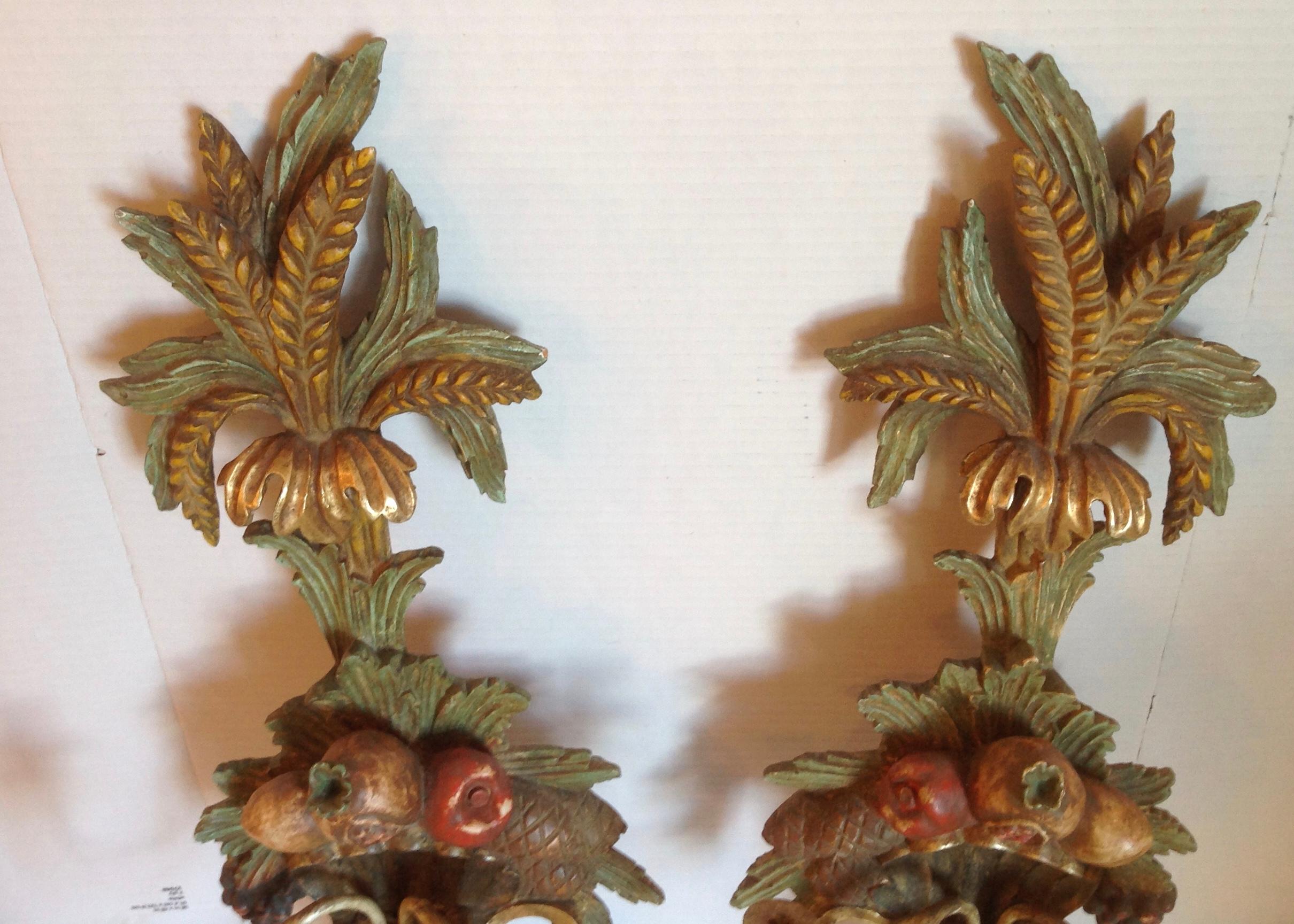 Pair of Italian Carved Wood Sconces 8