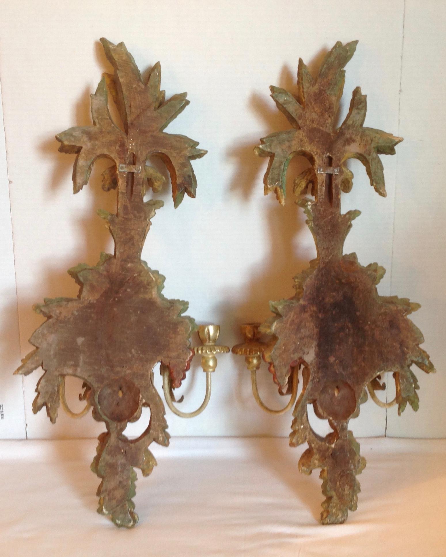 Pair of Italian Carved Wood Sconces 9