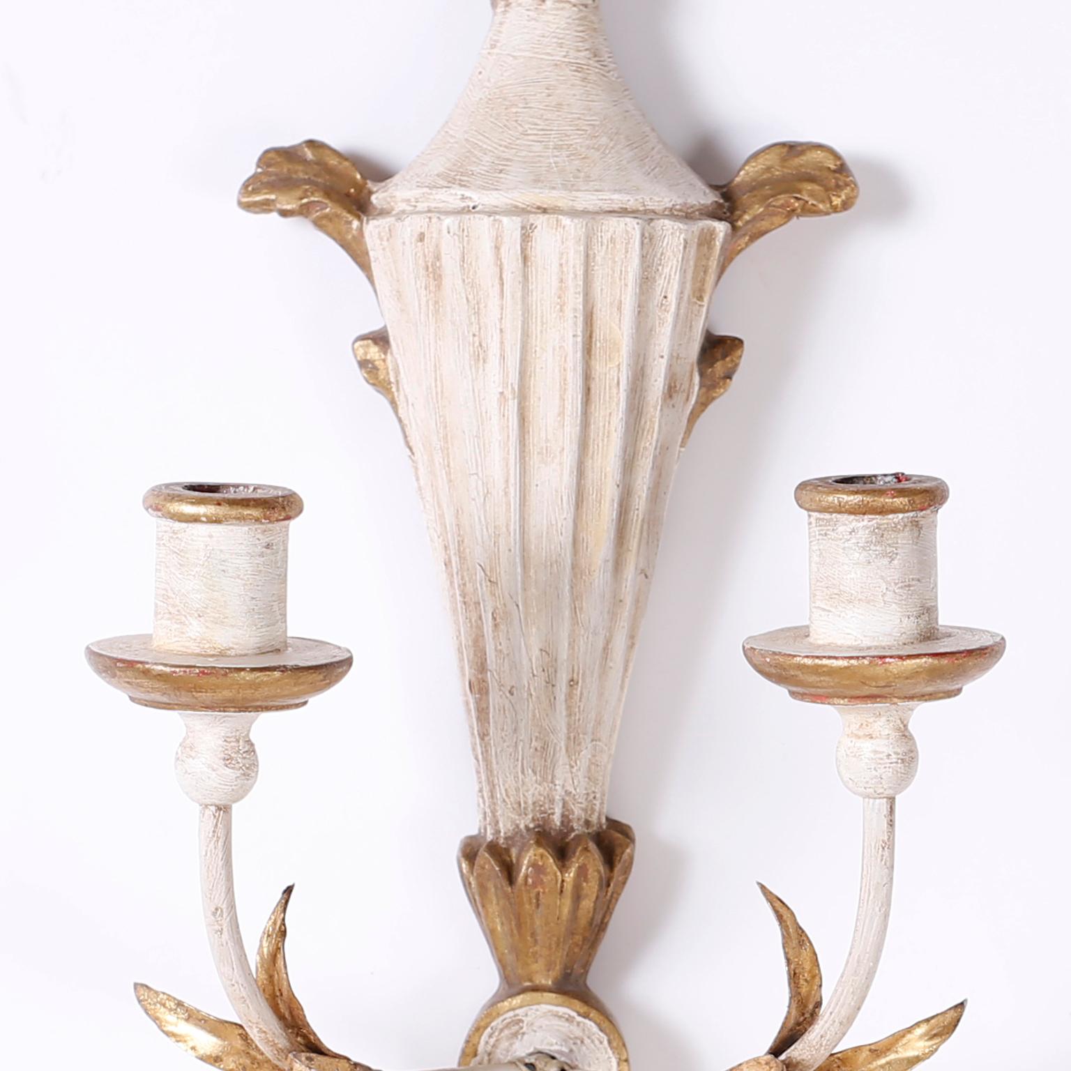 Pair of Italian Carved Wood Sconces In Good Condition In Palm Beach, FL