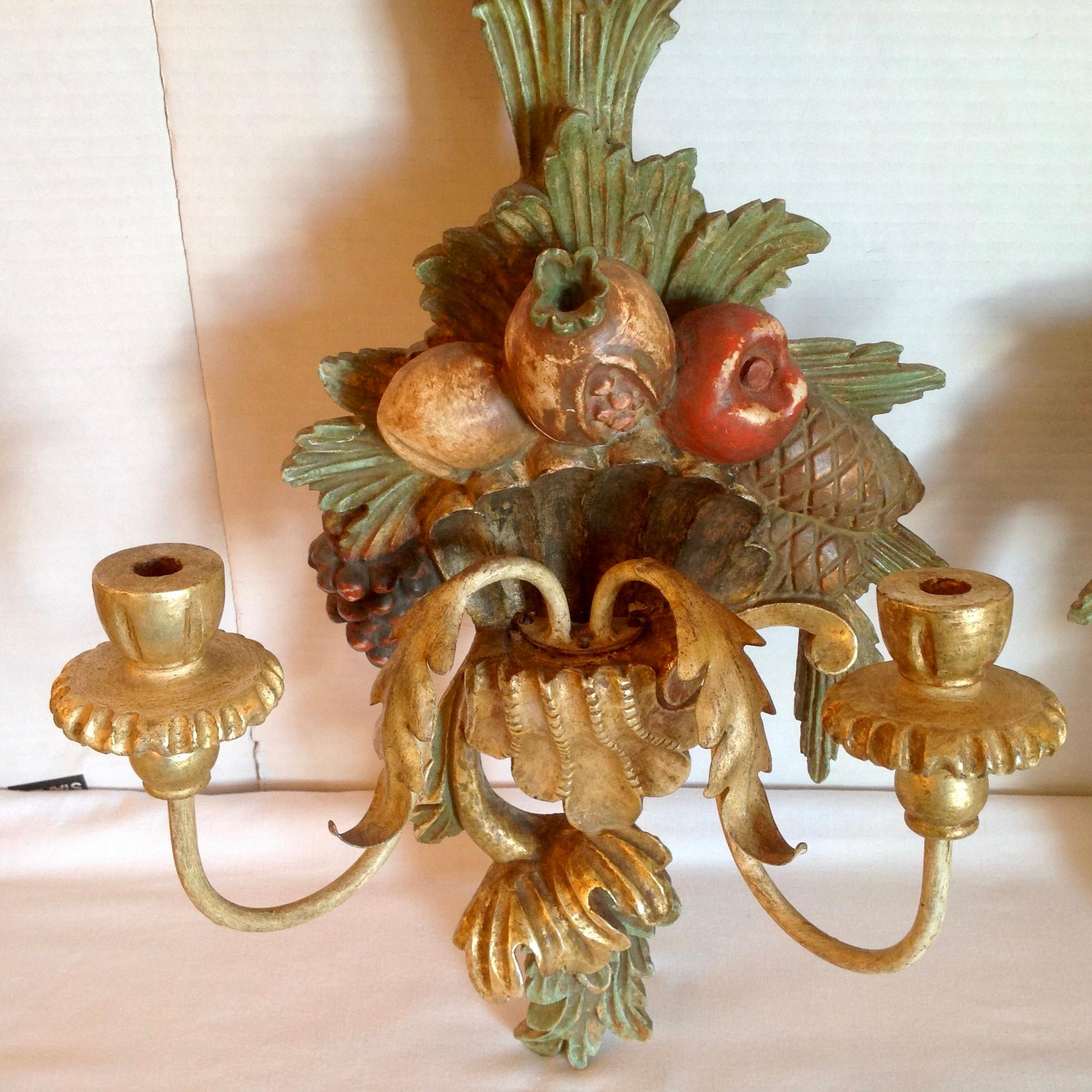 Pair of Italian Carved Wood Sconces 3