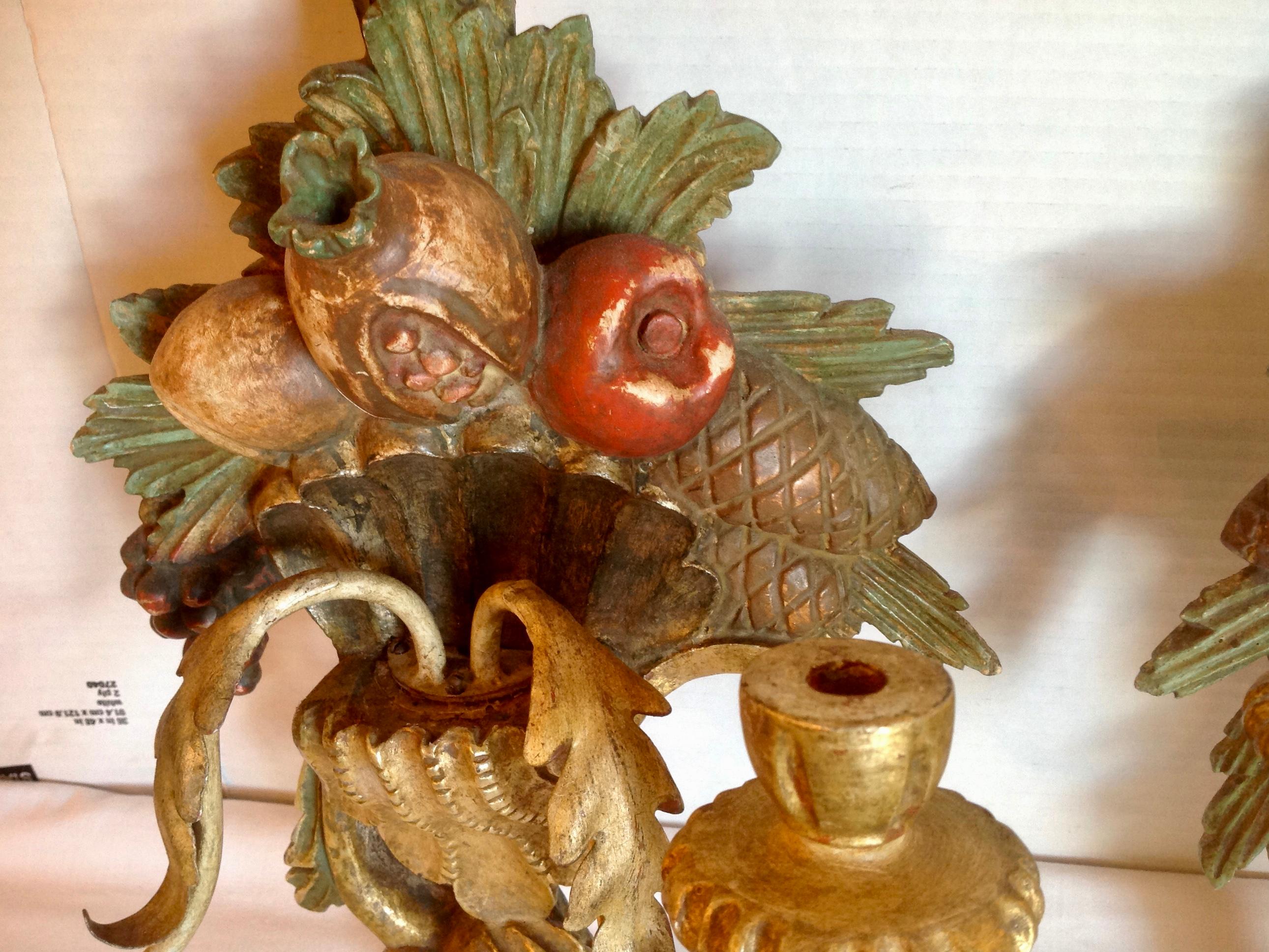 Pair of Italian Carved Wood Sconces 5