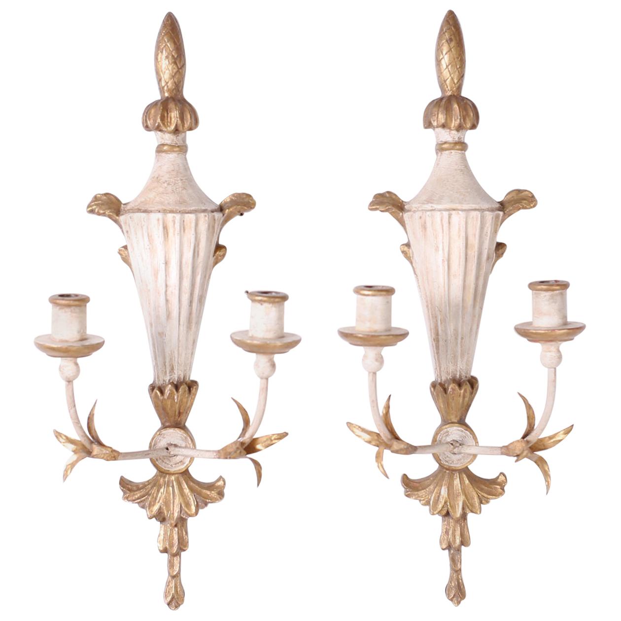 Pair of Italian Carved Wood Sconces