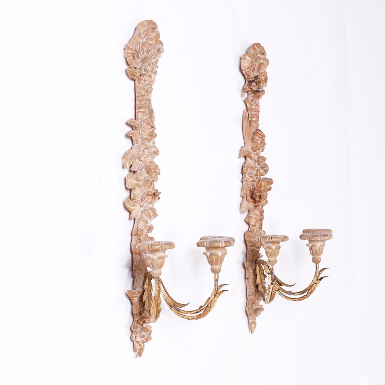 Pair Of Italian Carved Wood Wall Sconces At 1stdibs