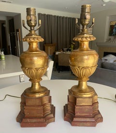 Pair of Italian Carved Wood Water Gilt Lamps