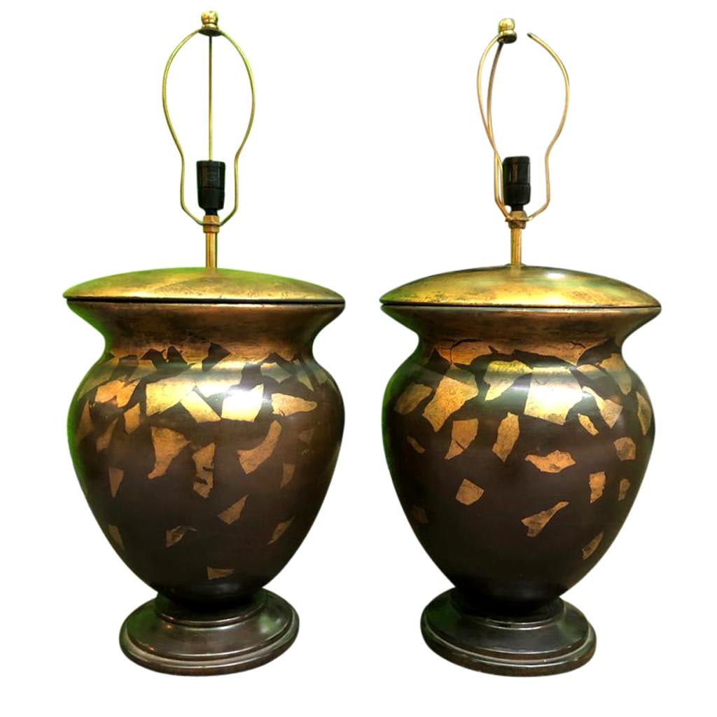 Pair of Italian Carved Wooden Lamps, 1920s For Sale