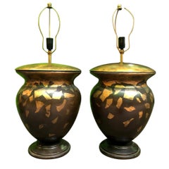 Pair of Italian Carved Wooden Lamps, 1920s Pair of Italian Carved Wooden Lamps, 1920s