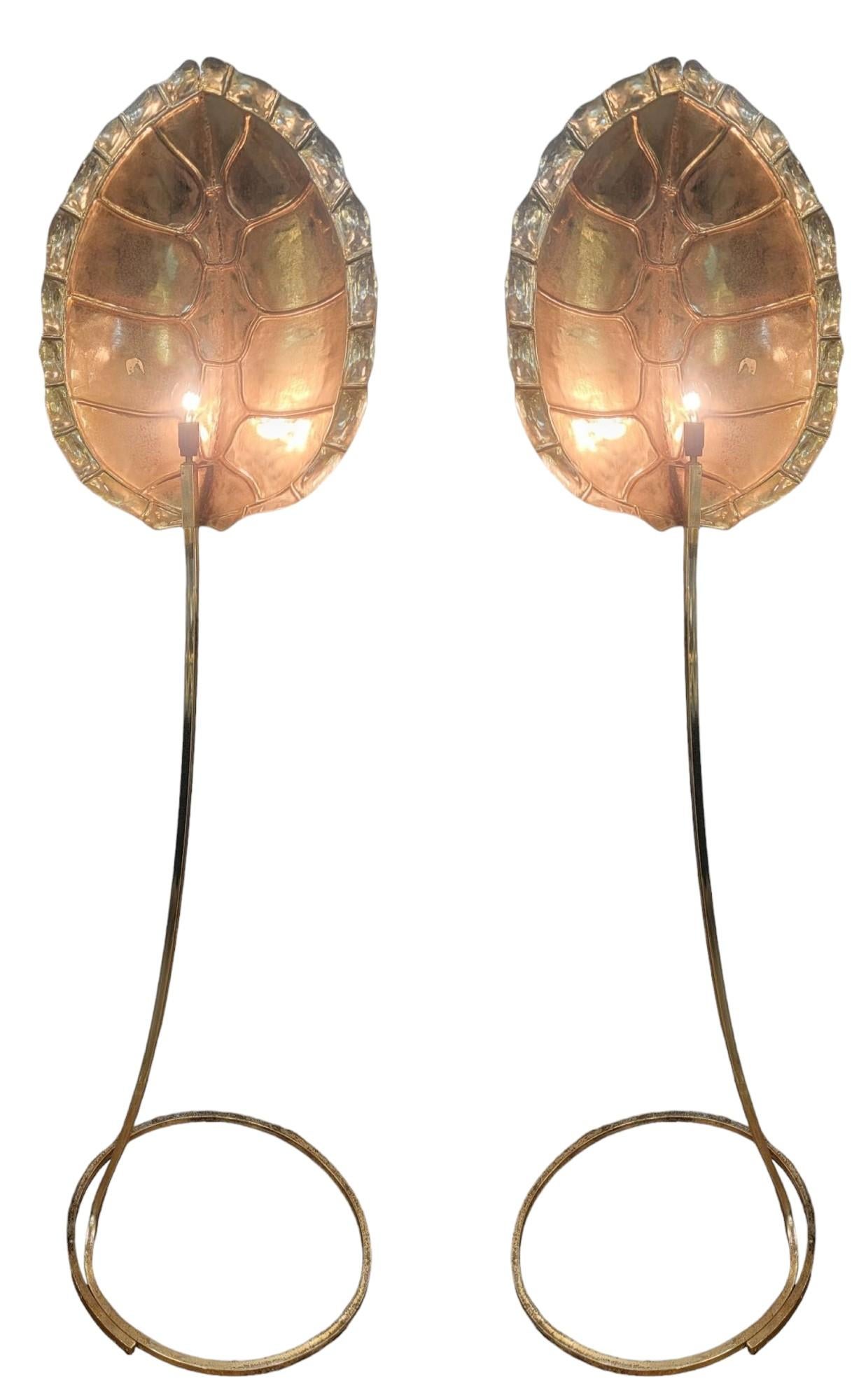 Pair of Italian Casa Bique Brass Turtle Back Lit Floor lamps 7