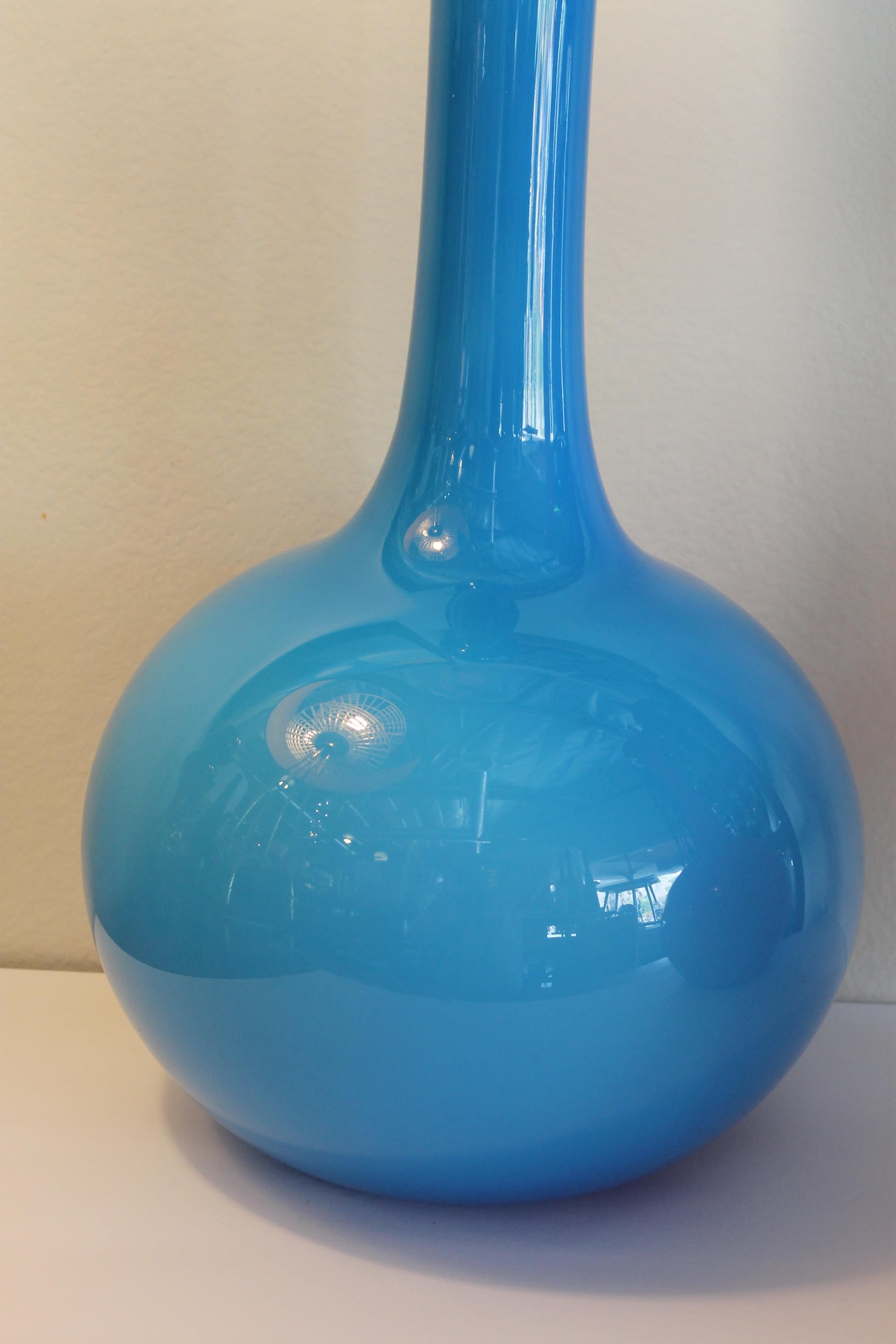 Mid-20th Century Pair of Murano Cased Glass Orange and Blue Vases