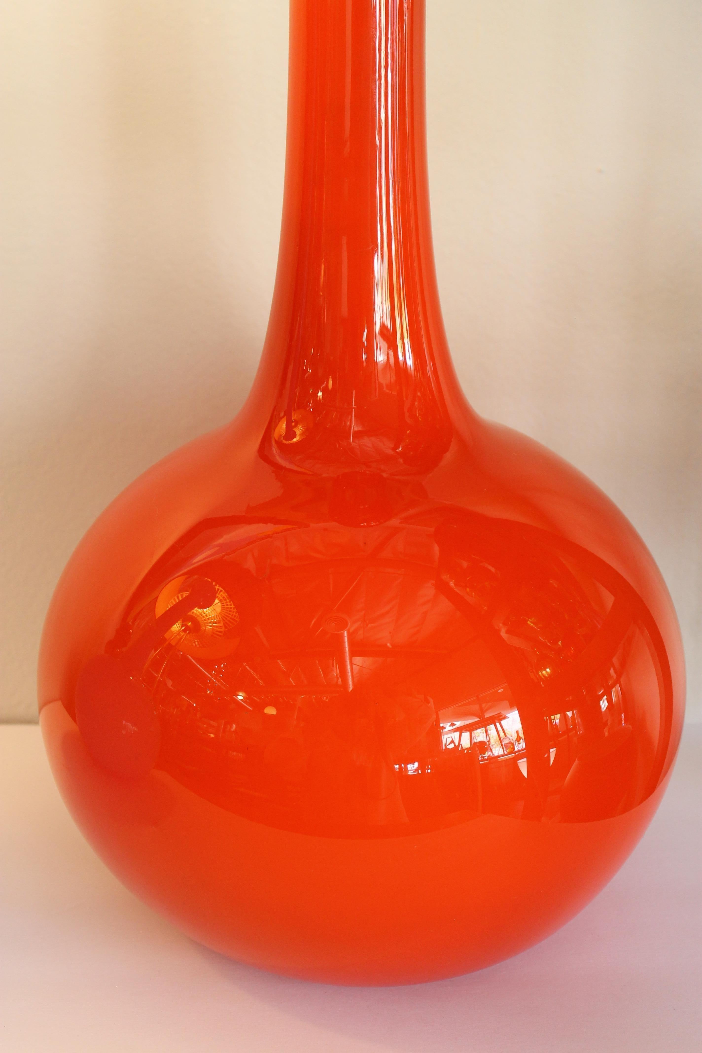 Pair of Murano Cased Glass Orange and Blue Vases 3