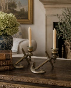 Pair of Italian Cast Brass Anchor Candlesticks, Mid-20th Century