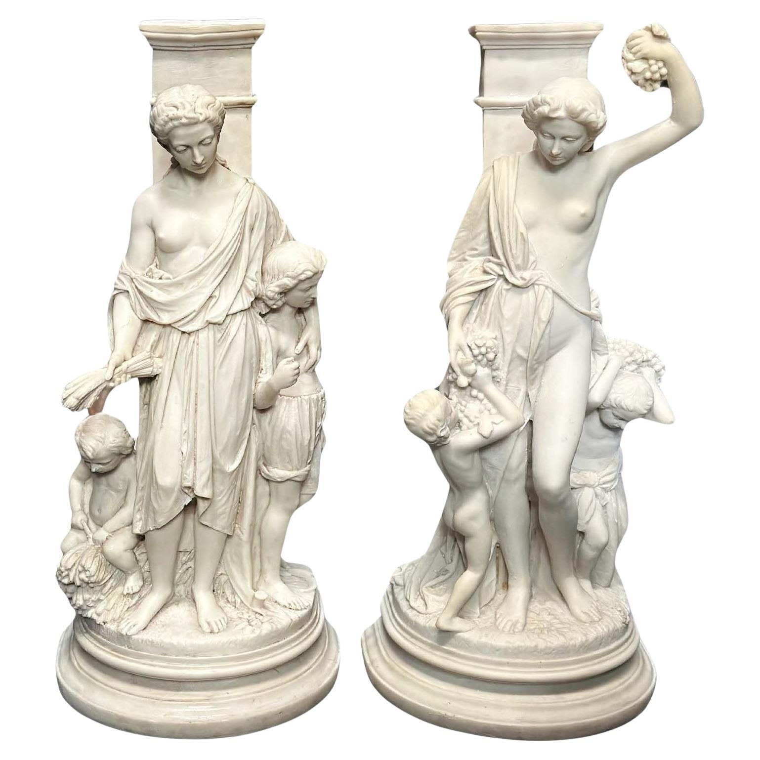 Pair of Italian Cast Marble Sculptures, c. 1900's For Sale