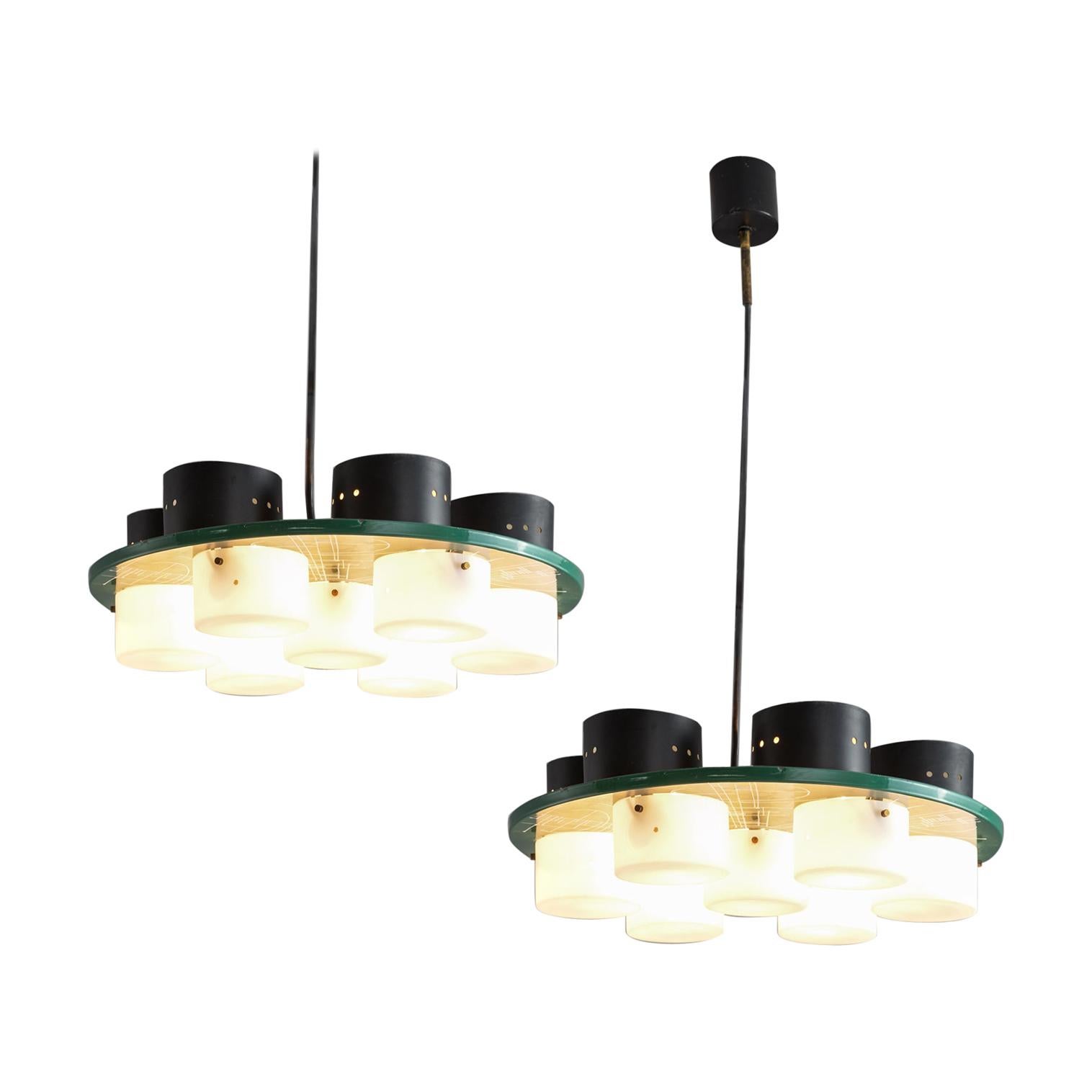Pair of Italian Ceiling Lights with Six Shades, 1970s