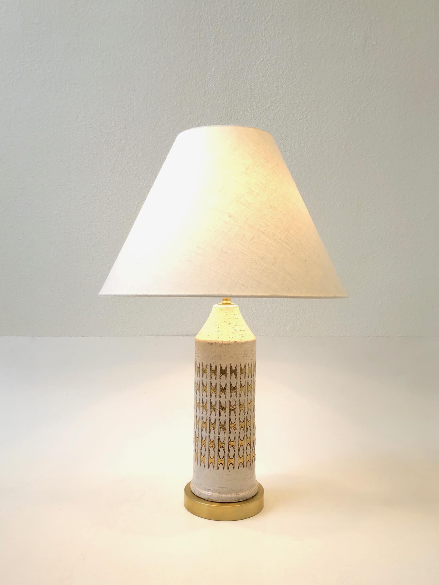 Pair of Italian Ceramic and Brass Table Lamps by Bitossi 1