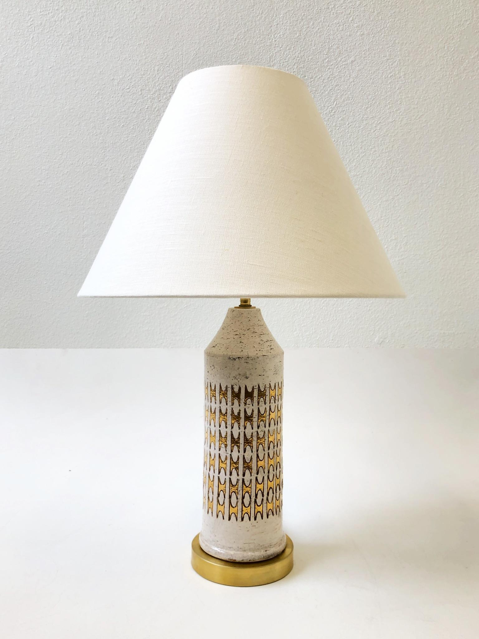 Pair of Italian Ceramic and Brass Table Lamps by Bitossi 3