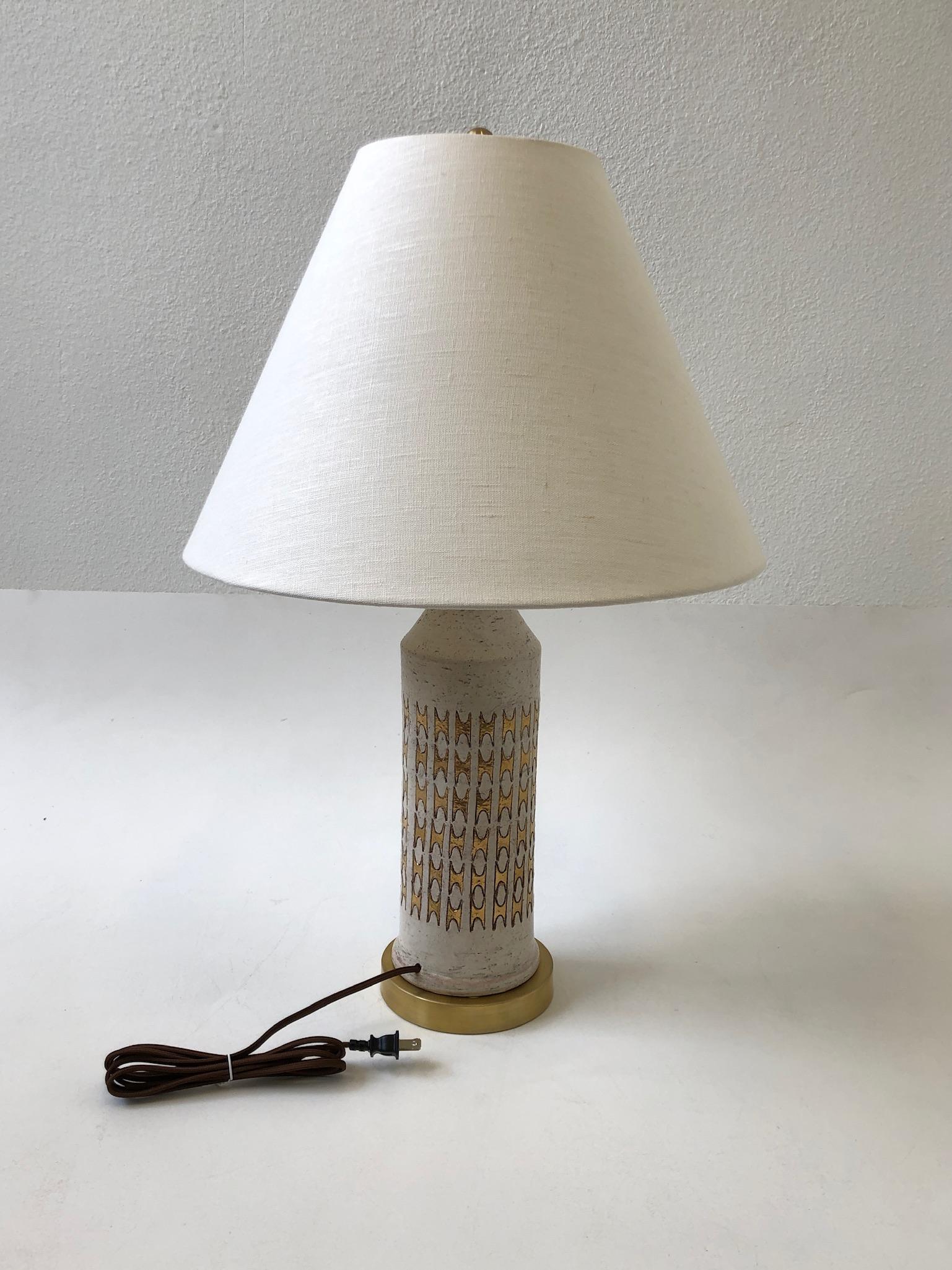 Pair of Italian Ceramic and Brass Table Lamps by Bitossi 4