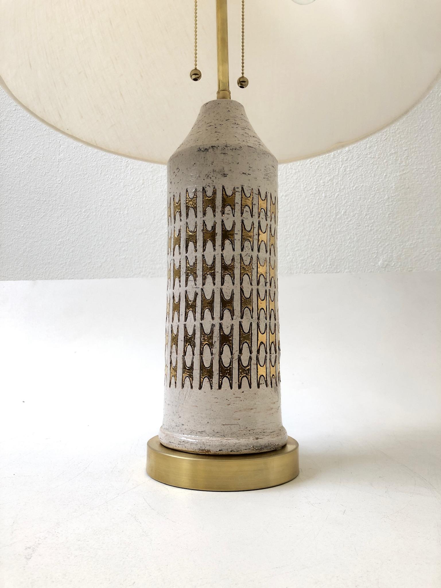 Pair of Italian Ceramic and Brass Table Lamps by Bitossi 5