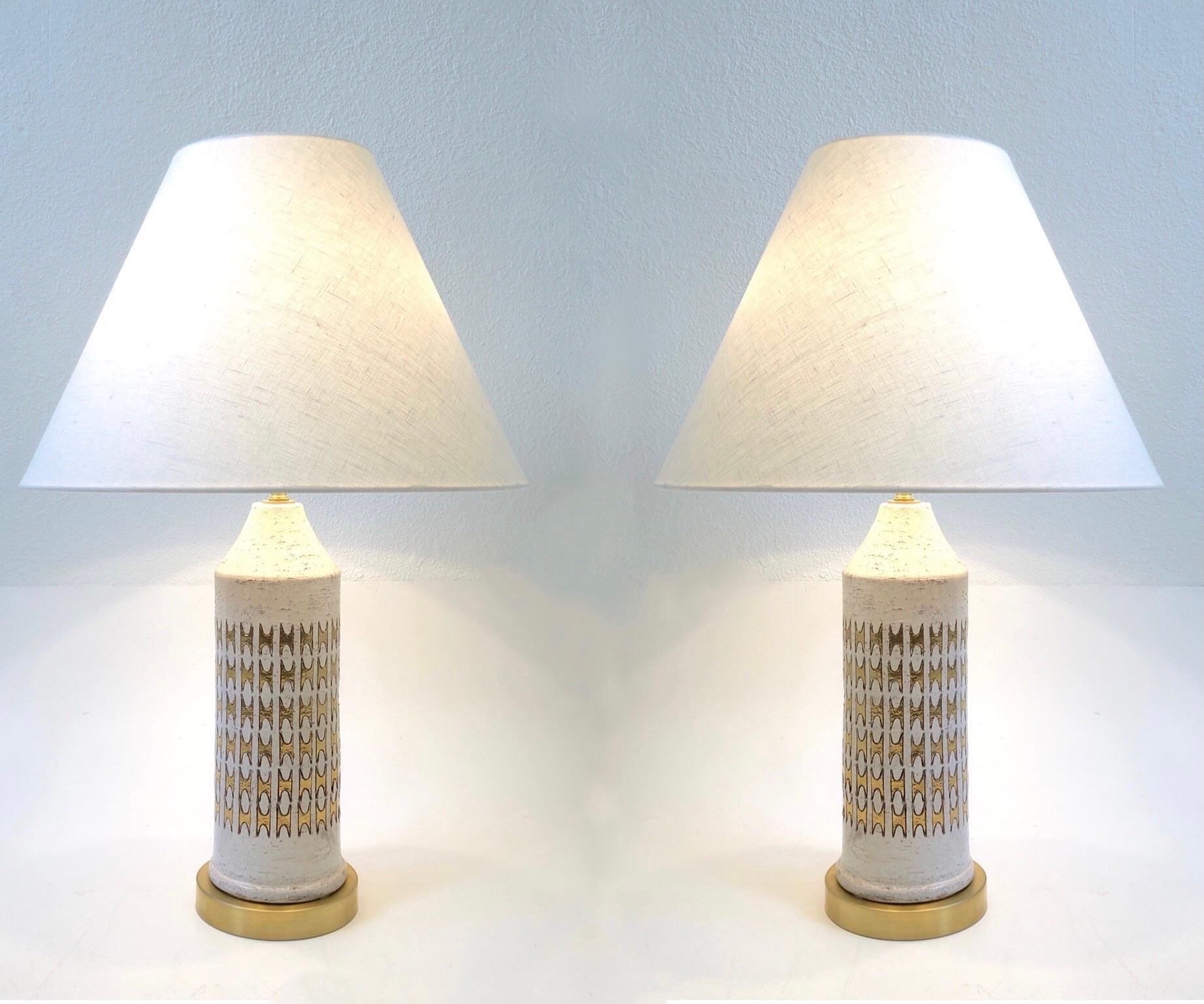 Pair of Italian Ceramic and Brass Table Lamps by Bitossi 6