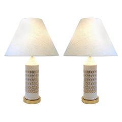 Coppia di lampade da tavolo italiane in ceramica e ottone di Bitossi
