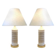 Paire de lampes de bureau italiennes en cramique et laiton par Bitossi