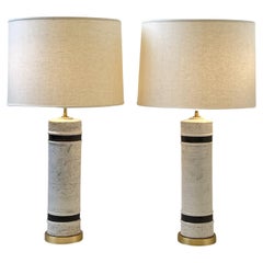 Pair of Italian Ceramic and Brass Table Lamps by Bitossi 
