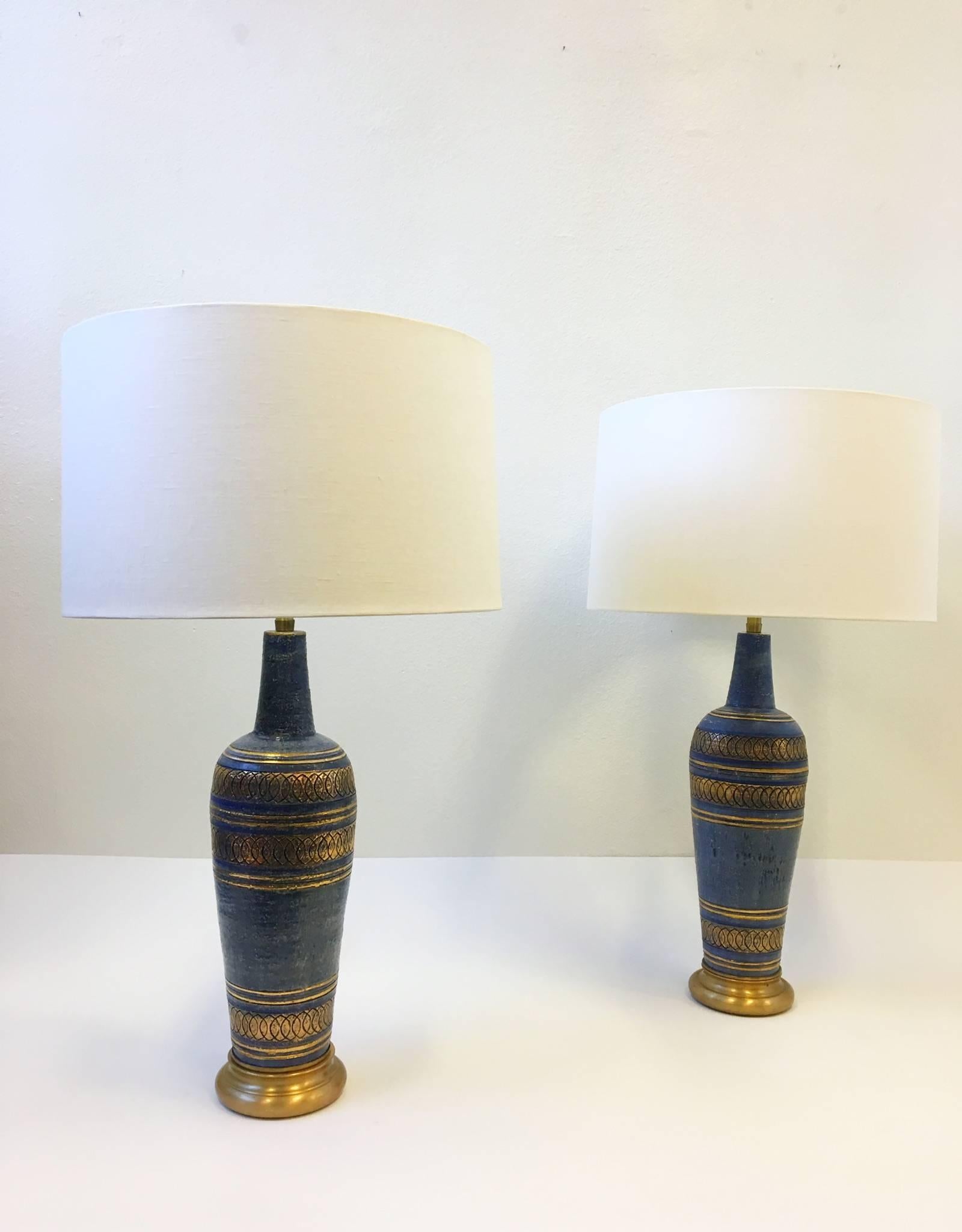 Pair of Italian Ceramic and Brass Table Lamps by Guido Bitossi for Marbro 4