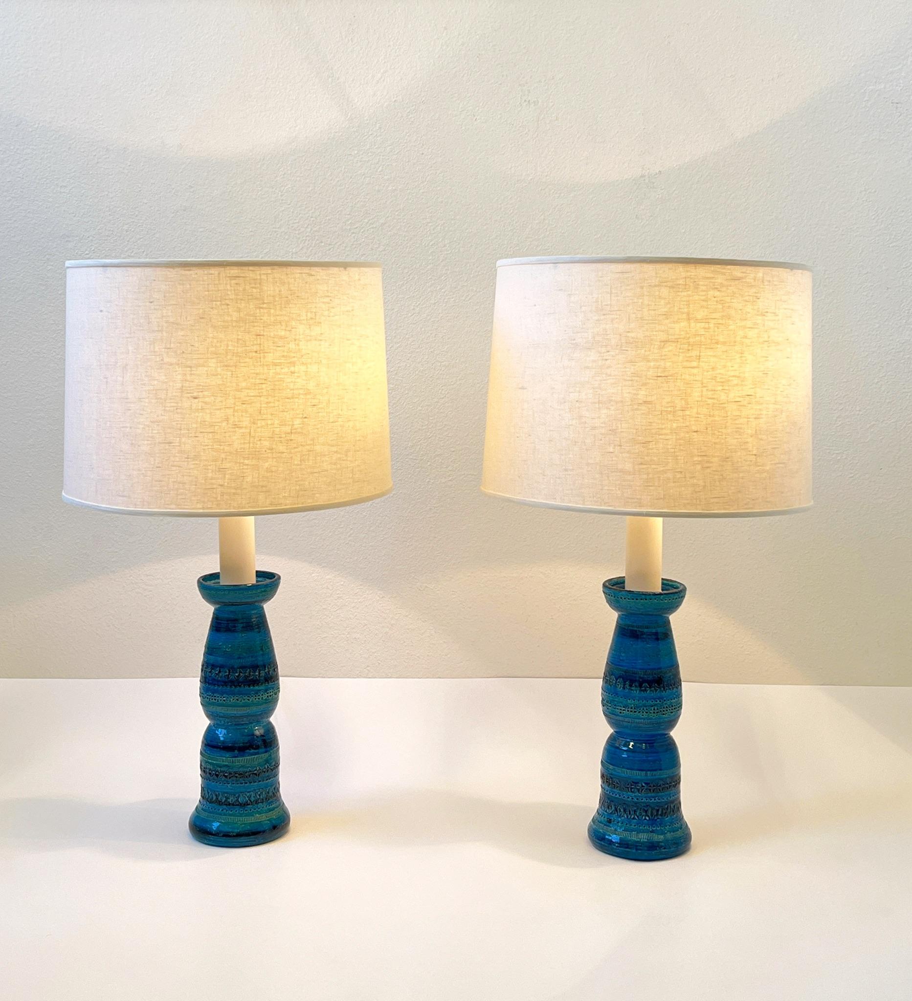 Pair of Italian Ceramic and Nickel Table Lamps by Aldo Londi for Bitossi 4