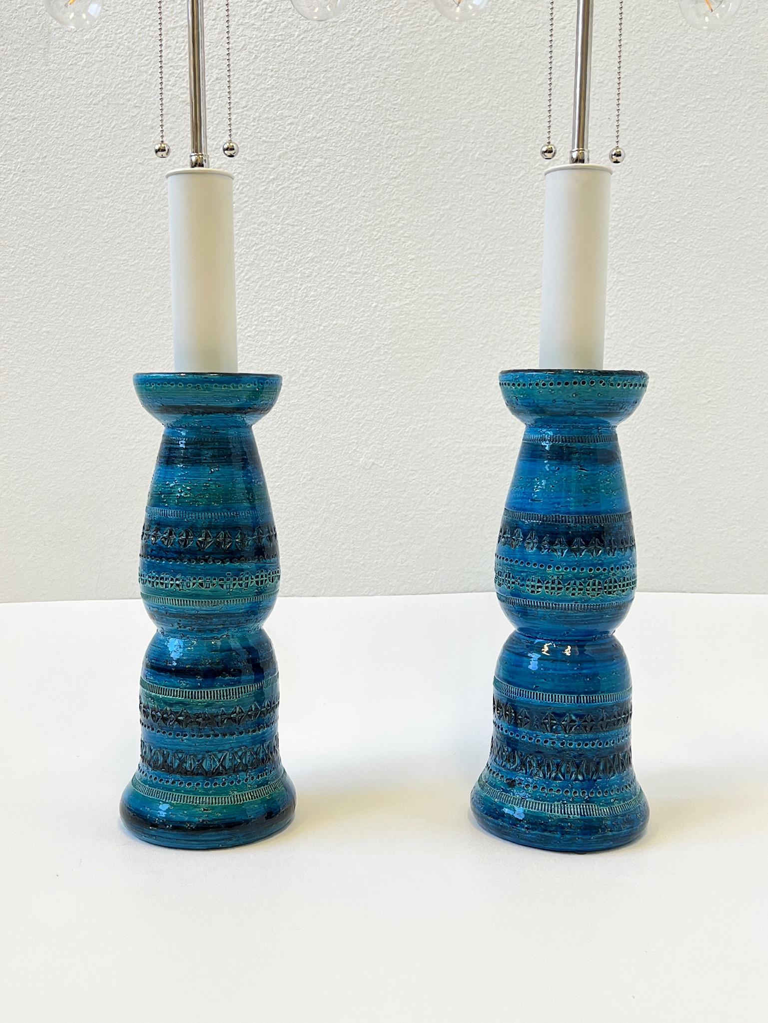 Pair of Italian Ceramic and Nickel Table Lamps by Aldo Londi for Bitossi 1
