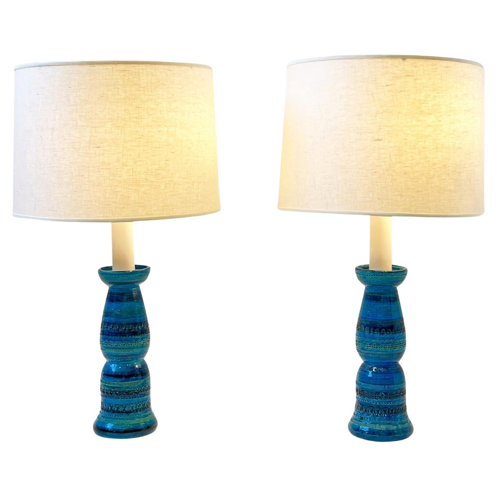 Pair of Italian Ceramic and Nickel Table Lamps by Aldo Londi for Bitossi