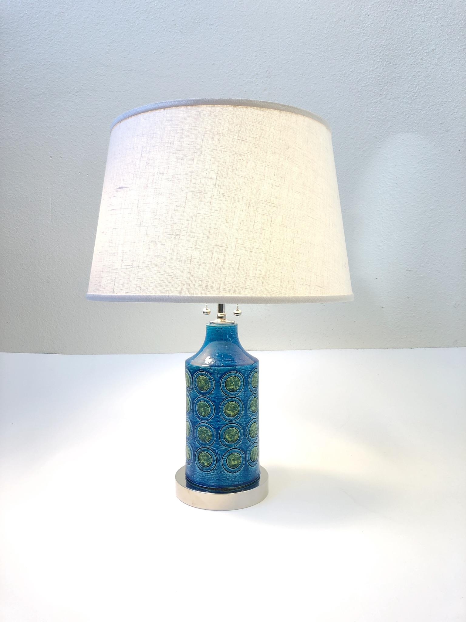 Mid-Century Modern Pair of Italian Ceramic and Nickel Table Lamps by Bitossi