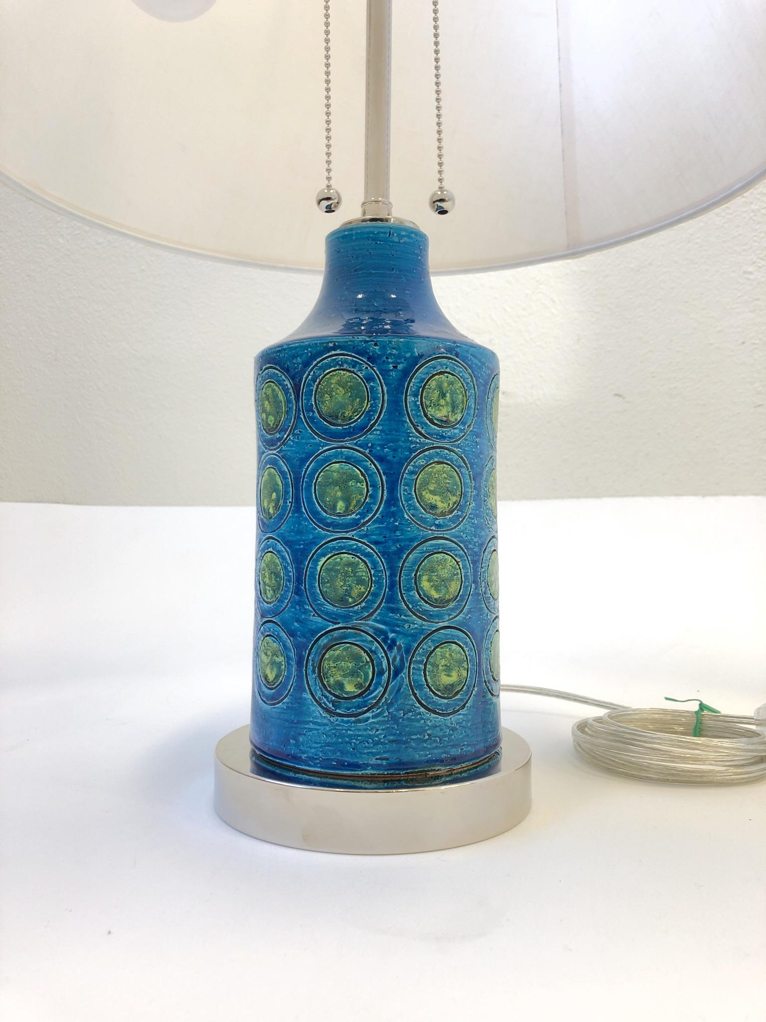 Pair of Italian Ceramic and Nickel Table Lamps by Bitossi In Excellent Condition In Palm Springs, CA