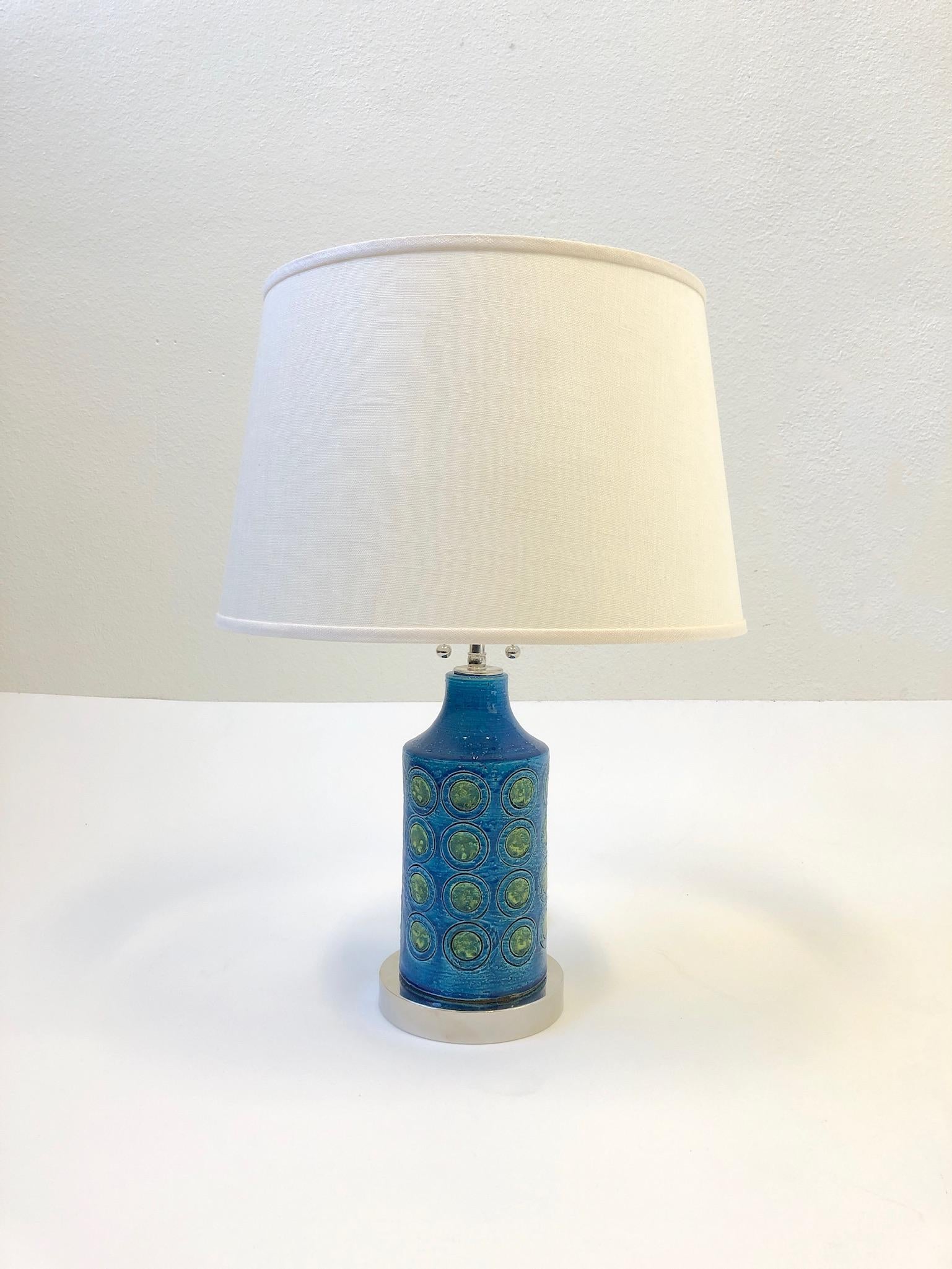 Mid-20th Century Pair of Italian Ceramic and Nickel Table Lamps by Bitossi