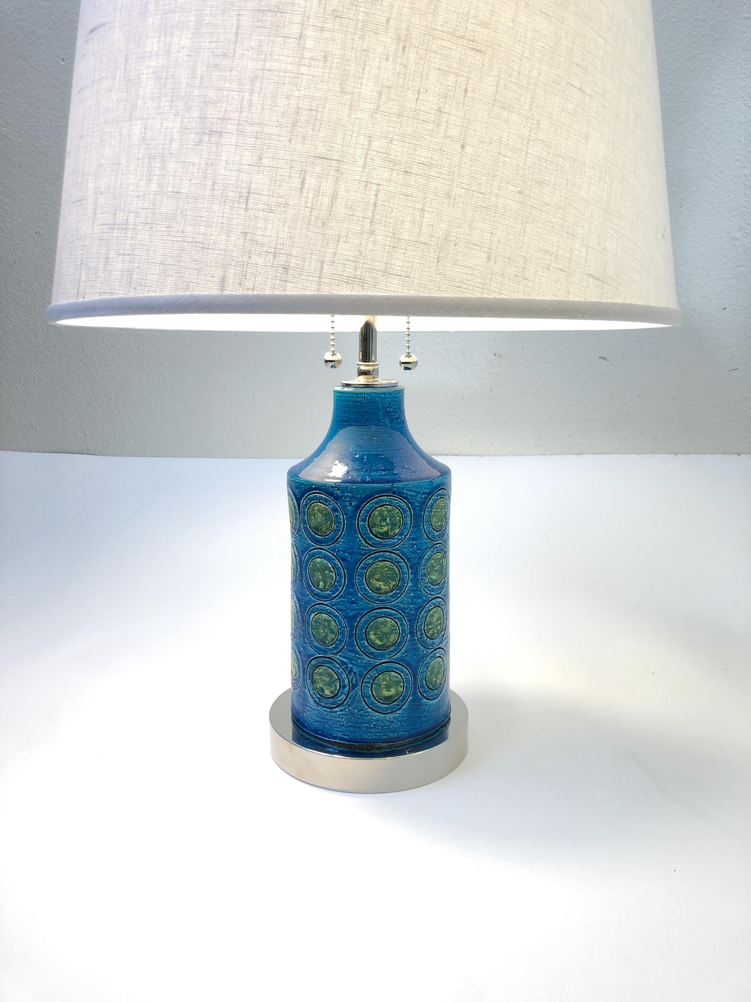 Pair of Italian Ceramic and Nickel Table Lamps by Bitossi 1