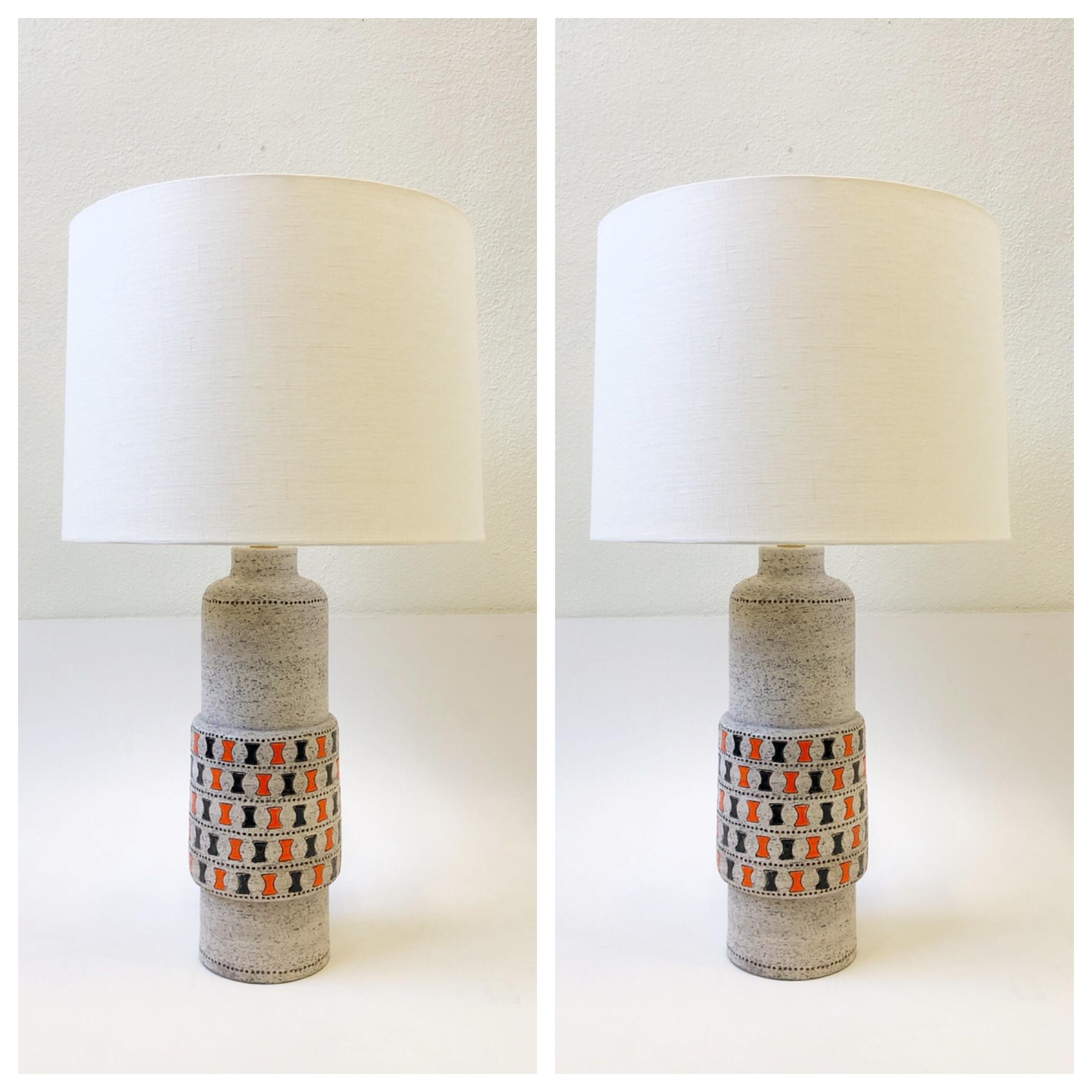 Pair of Italian Ceramic and Polish Brass Table Lamps by Bitossi  5