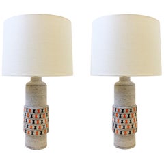 Pair of Italian Ceramic and Polish Brass Table Lamps by Bitossi