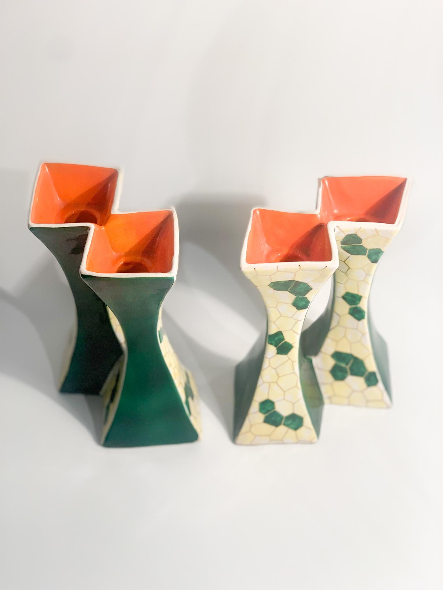 Mid-Century Modern Pair of Italian Ceramic Candle Holders by Pucci Umbertide from the 1950s
