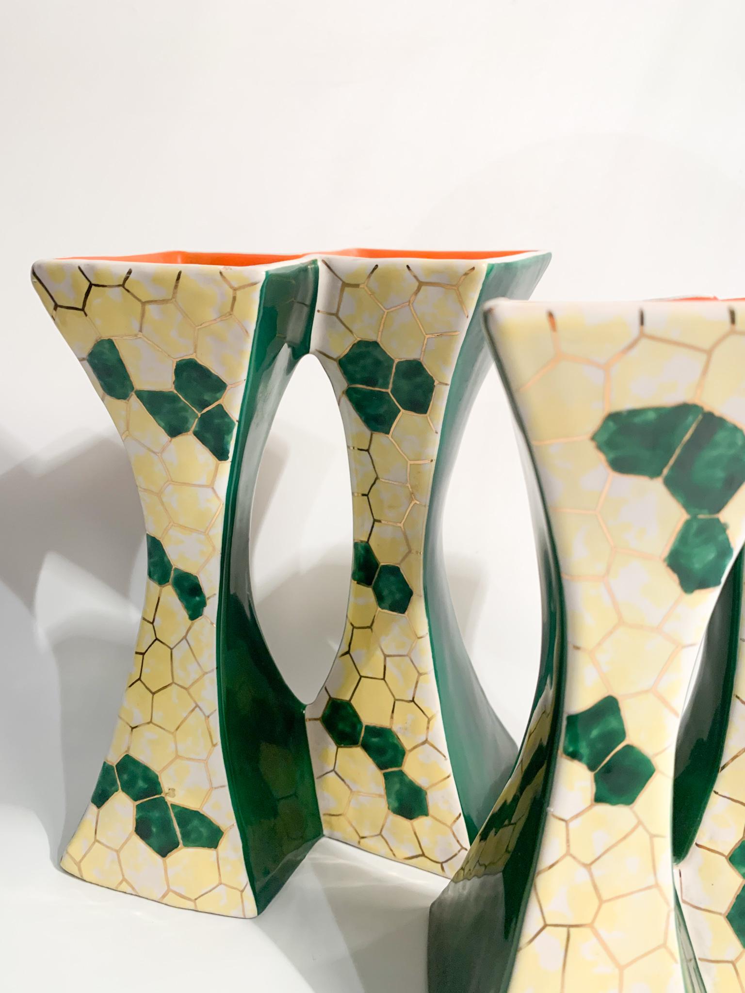 Mid-20th Century Pair of Italian Ceramic Candle Holders by Pucci Umbertide from the 1950s