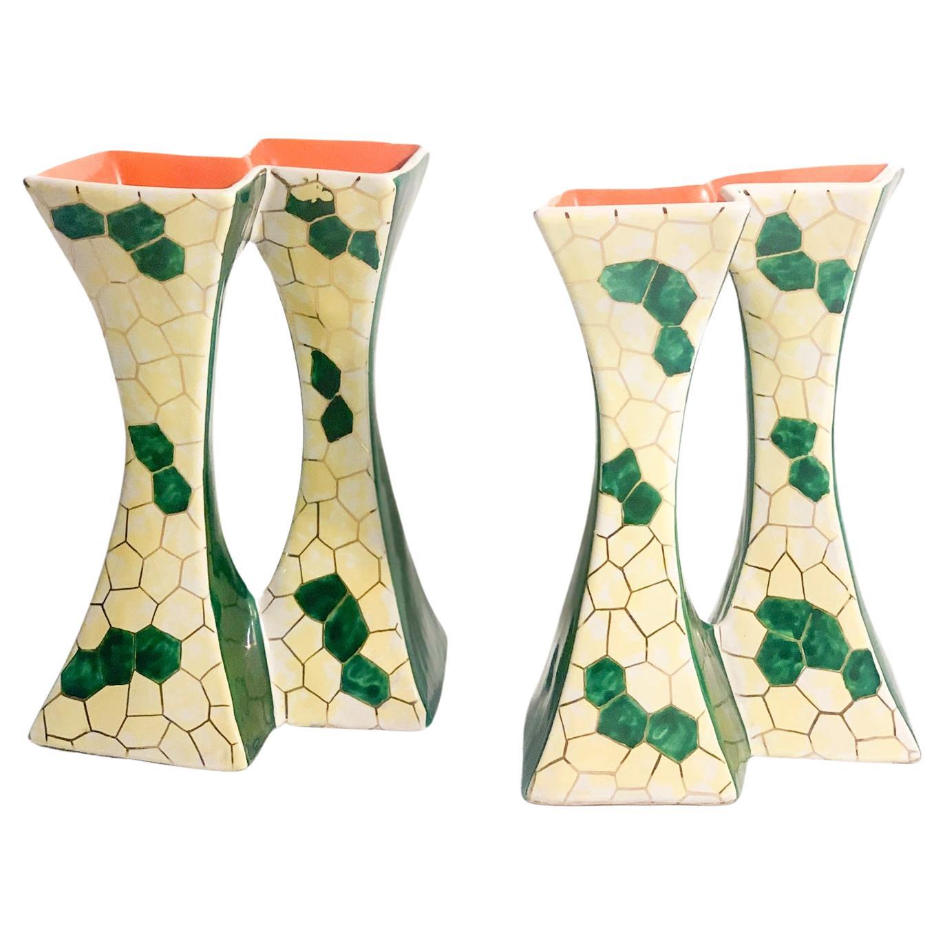 Pair of Italian Ceramic Candle Holders by Pucci Umbertide from the 1950s