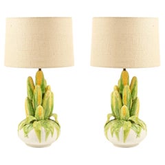 Coppia di lampade di mais in ceramica italiana, metà del XX secolo