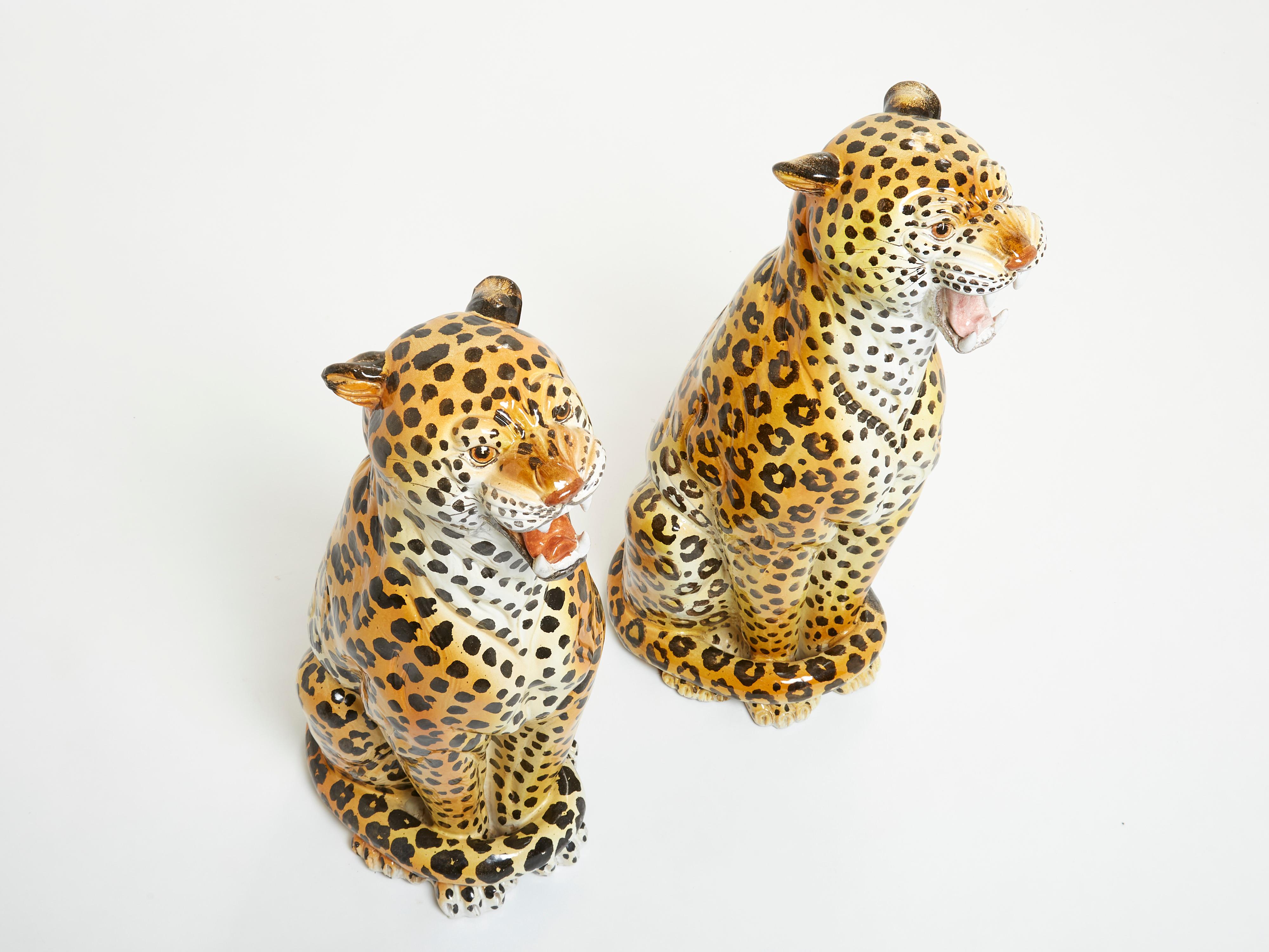 Pair of Italian Ceramic Female and Male Leopard Sculptures, 1960s 4
